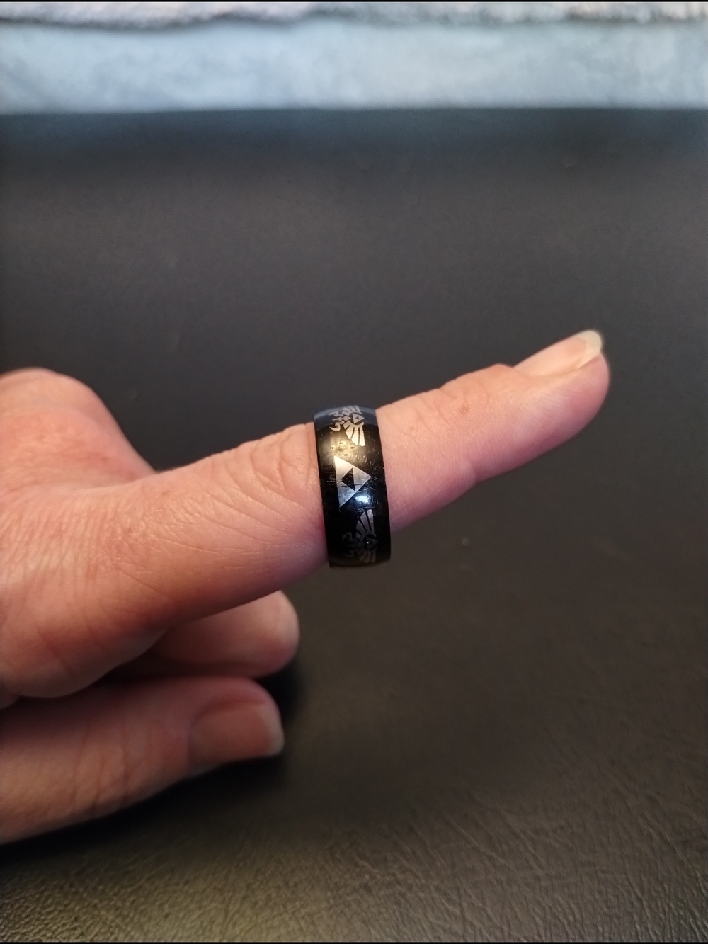 Zelda Engraved Band Ring Black Smaller Size. Titanium Size Is Unknown